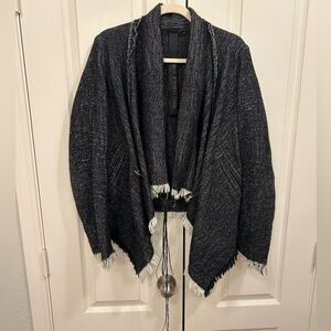 Forme d’Expression Fringe Cashmere/Wool Cardigan in Grey/Black, Size 42 (US 6)